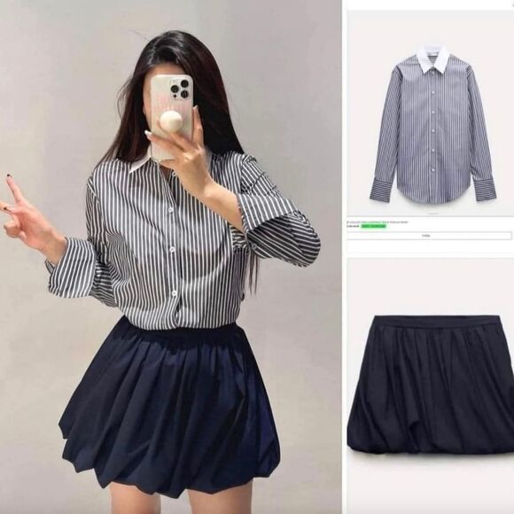 NWTβZara ZW Collection Navy Blue Size S Balloon Mini Skirt - Picture 5 of 11